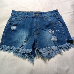 🦋 High Rise Denim Shorts Blue Mid Wash Cut Off Size S